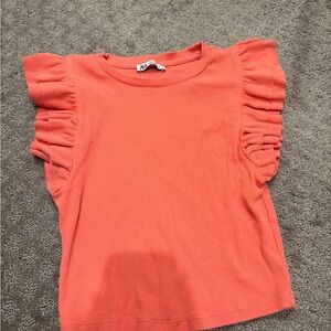 Zara Coral Ruffle Sleeve Blouse